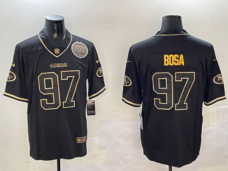Men San Francisco 49ers 97 Bosa Black Gold Throwback 2024 Nike Limited NFL Jersey style 2